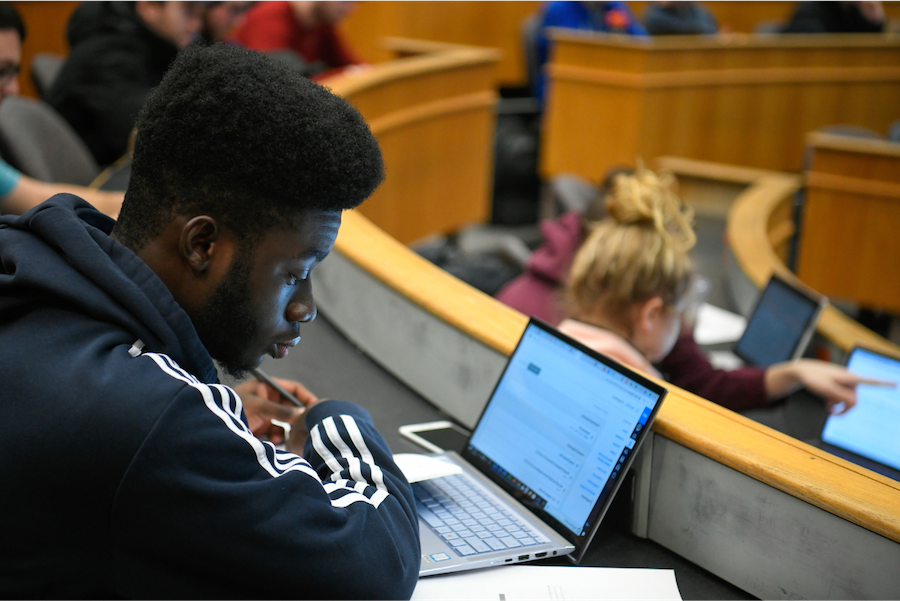 Clarkson University student in classroom.